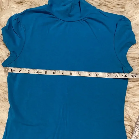 Express High Neck Top Turtle Neck Short Sleeve Blue Size Small - Picture 3 of 4